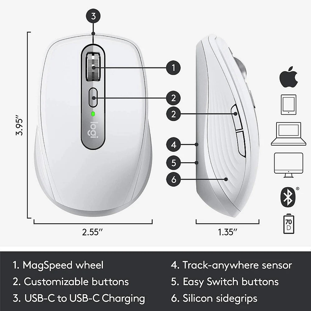 Logitech MX Anywhere 3s Bluetooth Mouse - Pale Grey