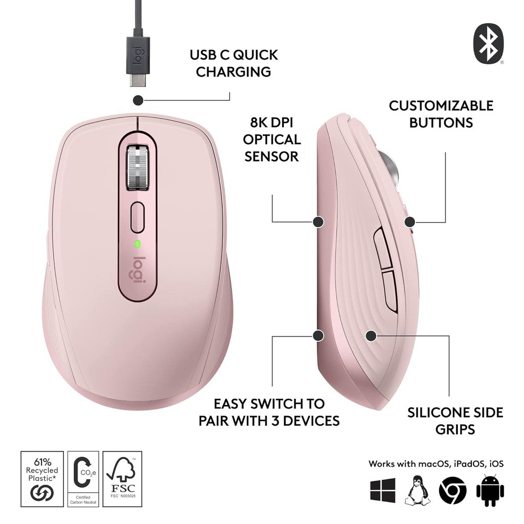 Logitech MX Anywhere 3s Bluetooth Mouse - Rose
