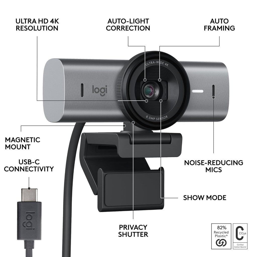 Logitech MX Brio 4K Ultra HD Collaboration and Streaming Webcam - Graphite