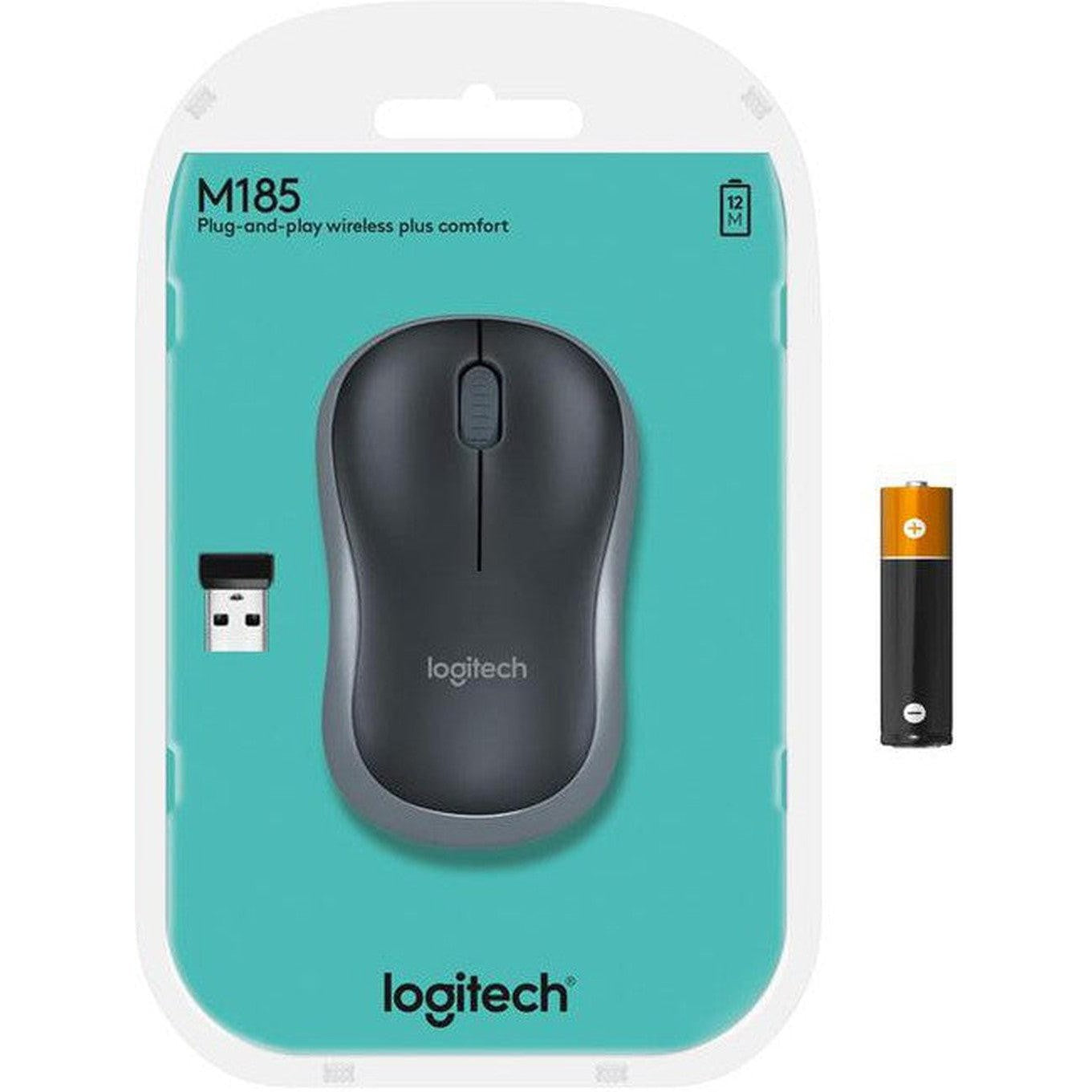 Logitech Mouse M185 Wireless Nano - Black and Grey