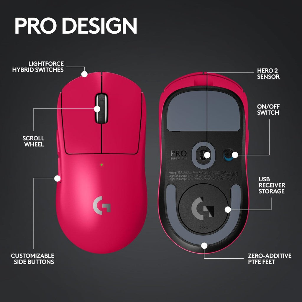 Logitech PRO X SUPERLIGHT 2 Wireless Gaming Mouse - Magenta
