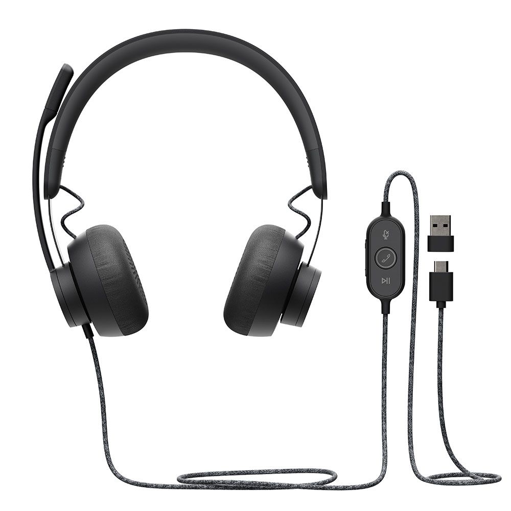 Logitech Zone Wired Teams USB Headset Features Premium Audio Drivers and Advanced Noise-Canceling Mic Technology - Grey