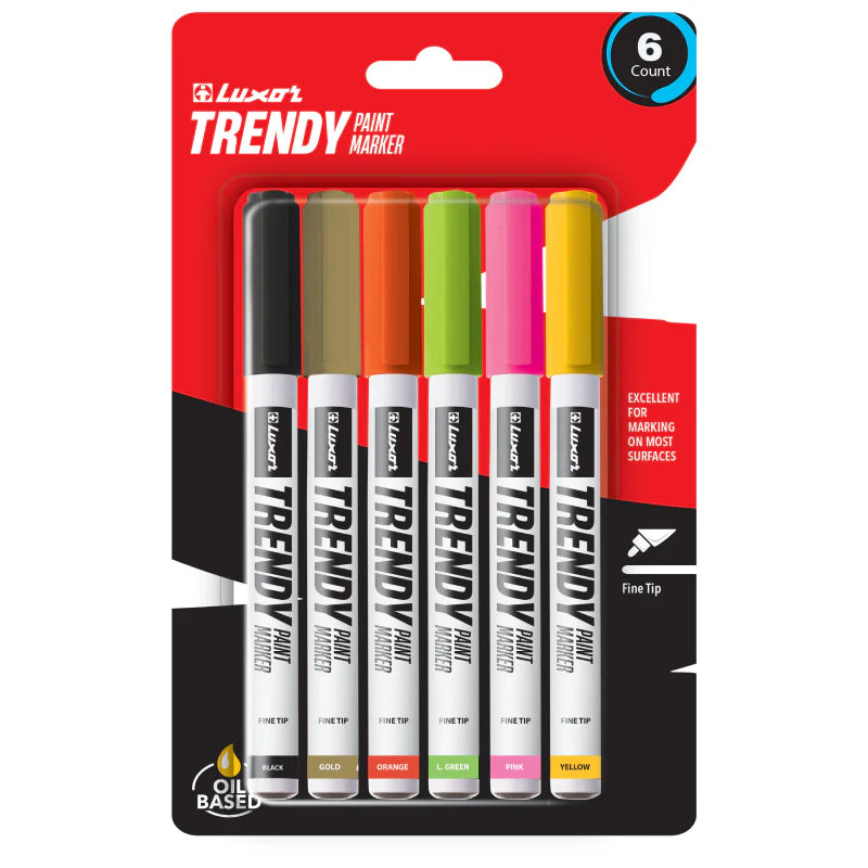 Luxor- Trendy 6 Assorted Paint Markers Fine Tip