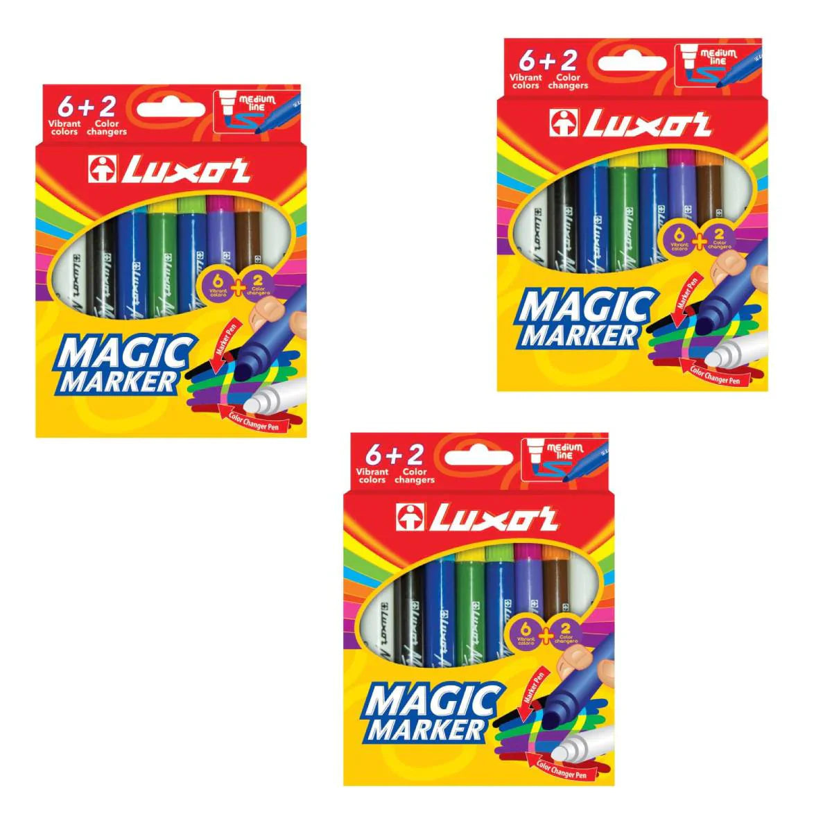 Luxor- Magic Pens Magic Marker Case Of 8 Assorted Colors Set Of 3