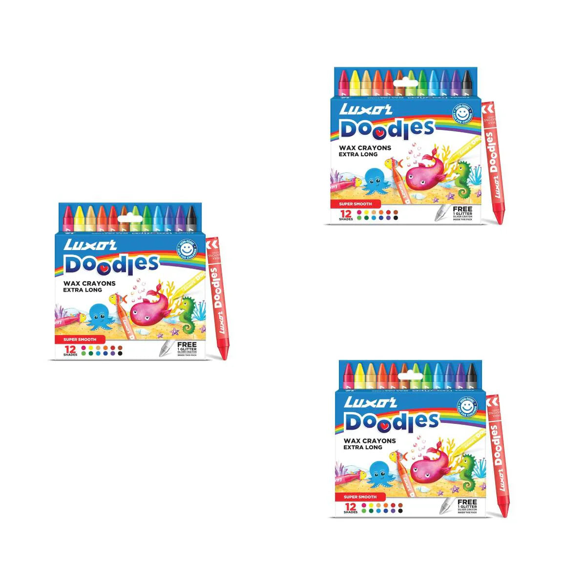 Luxor - Wax Crayons - Extra Long 12 Assorted Shades - Set Of 3 Packets