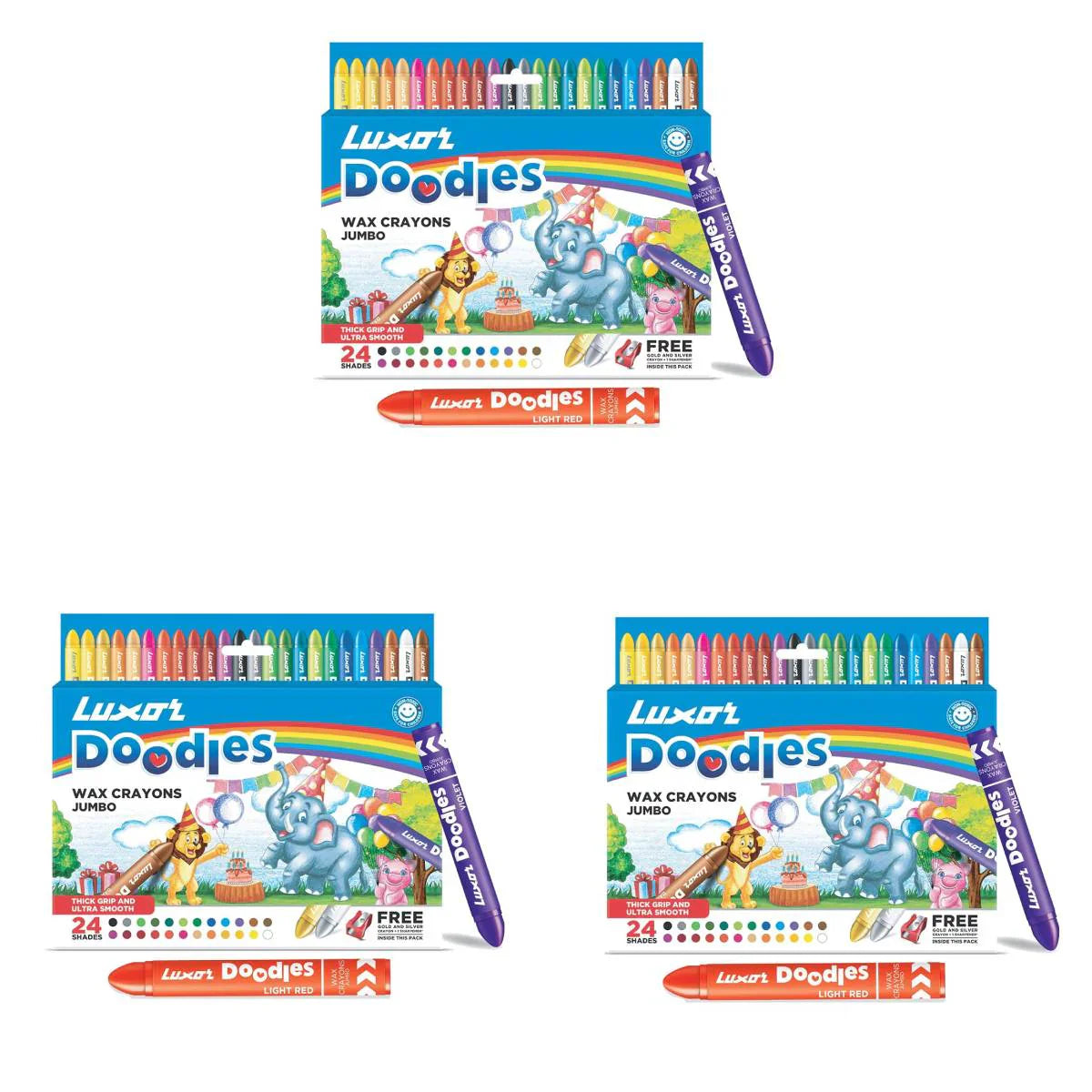 Luxor - Doodles Jumbo Wax Crayons 24 Assorted Shades Set Of 3