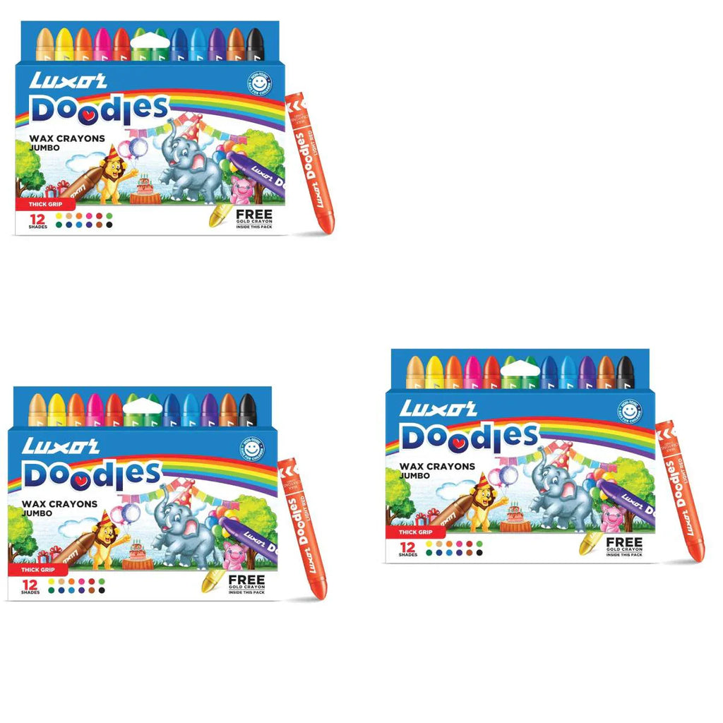 Luxor - Doodles Jumbo Wax Crayons 12 Assorted Shades Set Of 3