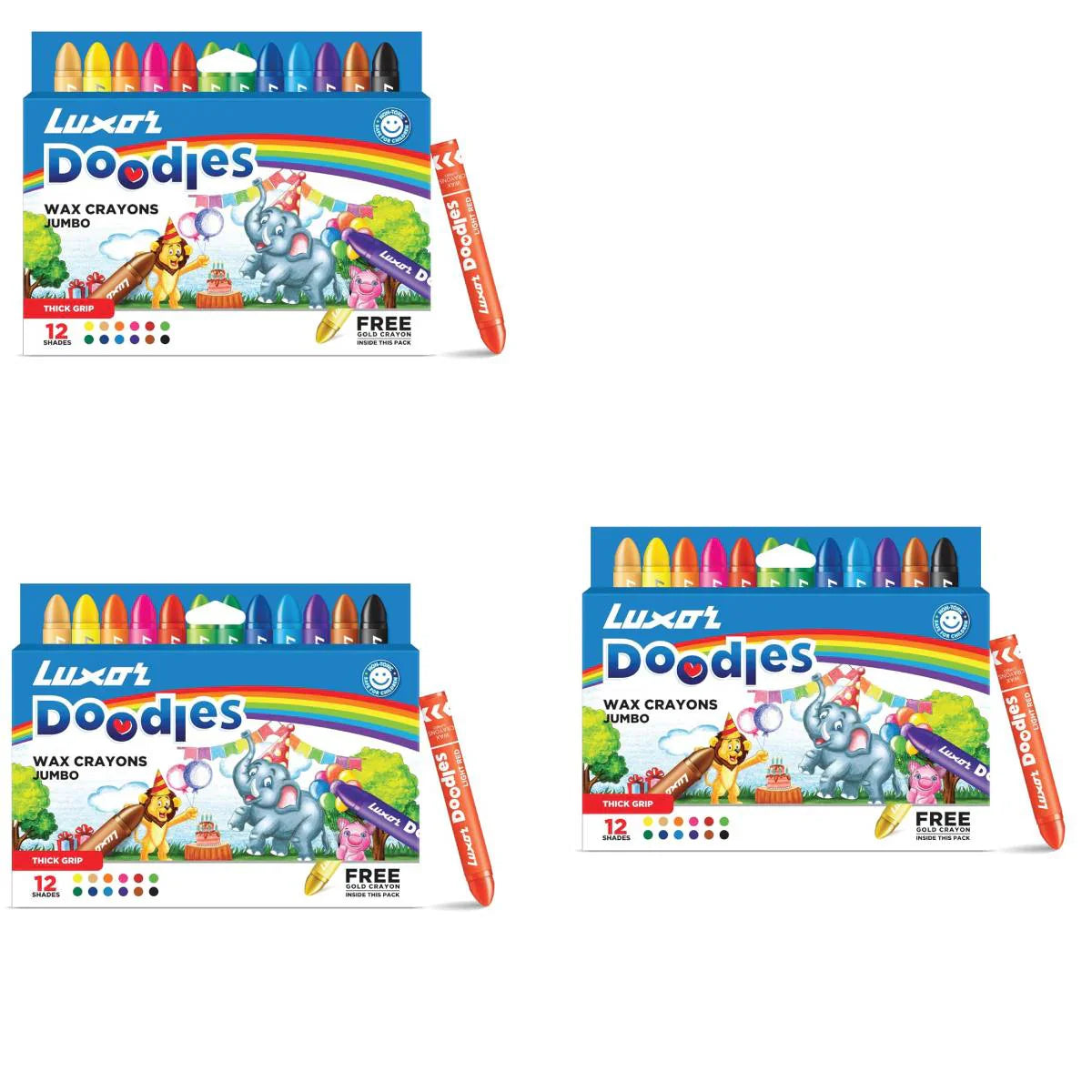 Luxor - Doodles Jumbo Wax Crayons 12 Assorted Shades Set Of 3