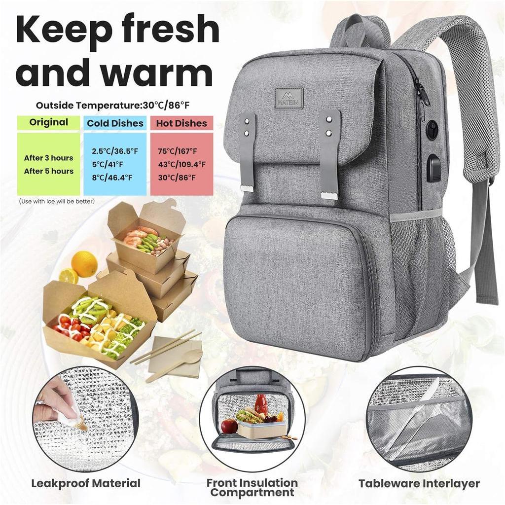 MATEIN Backpack Lunch Bag for Women Water Resistant Travel Computer Bag Built In Lunch Box
