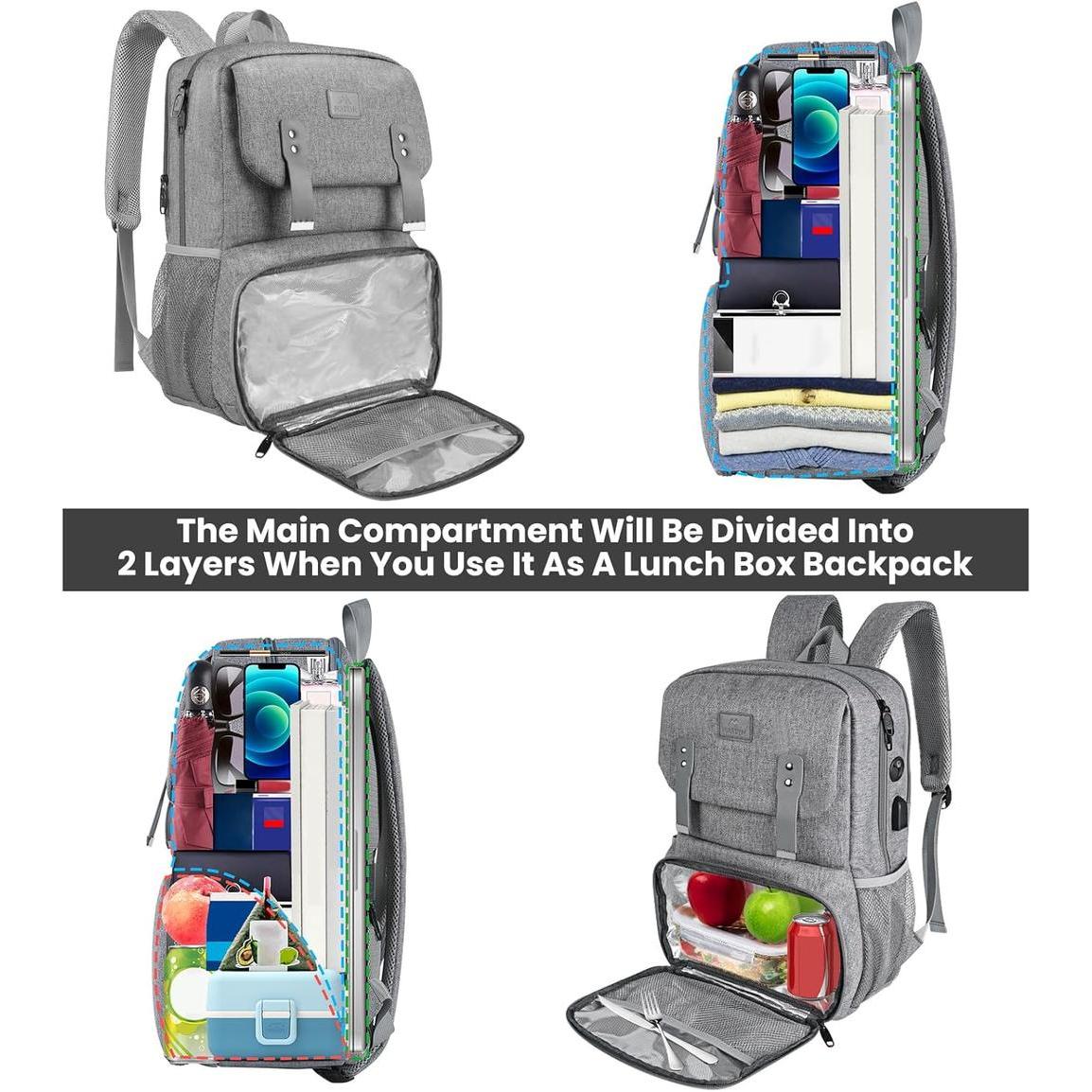 MATEIN Backpack Lunch Bag for Women Water Resistant Travel Computer Bag Built In Lunch Box