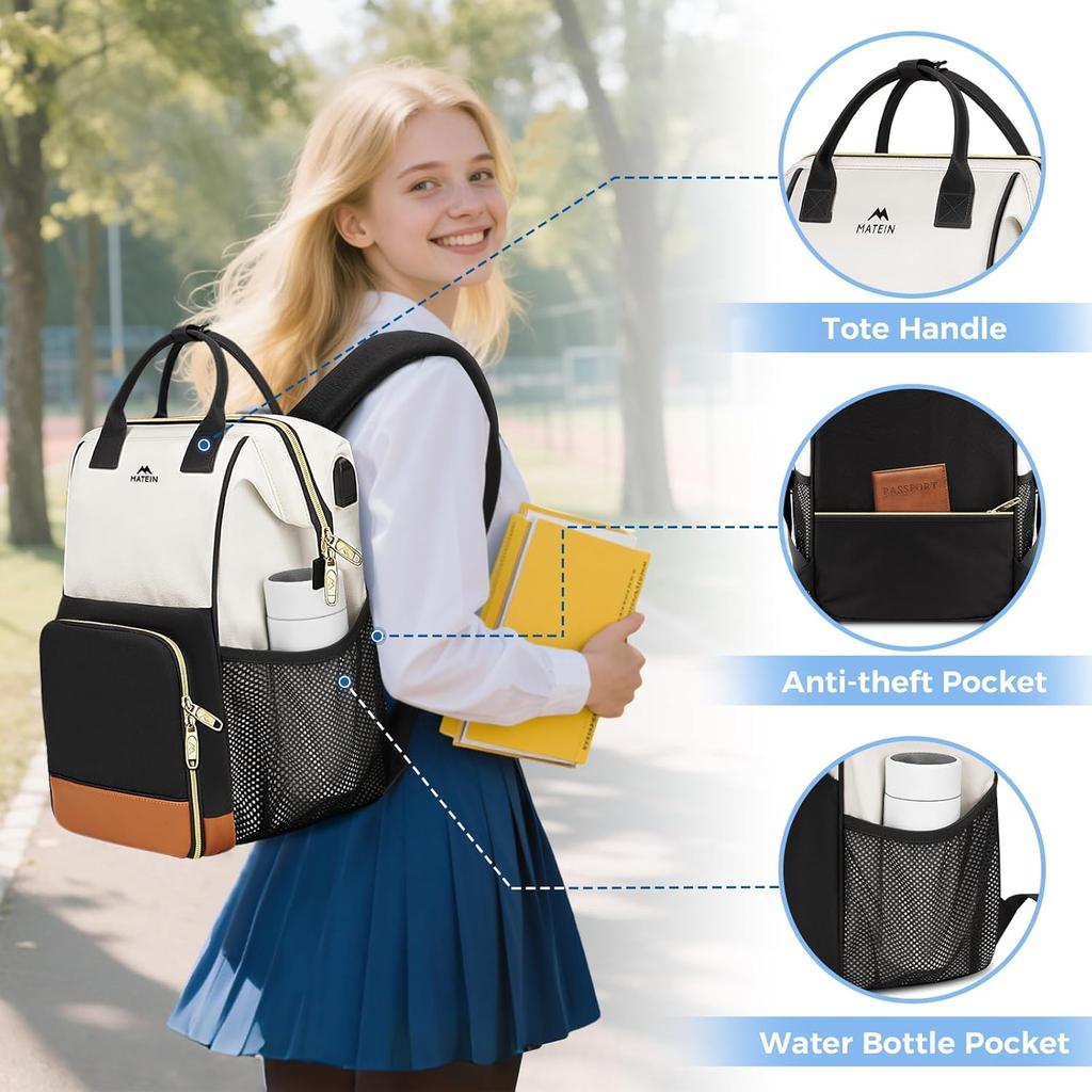 MATEIN Insulated Lunch Backpack for Women Laptop Backpack with USB Charging Port Water-Resistant Computer Backpacks