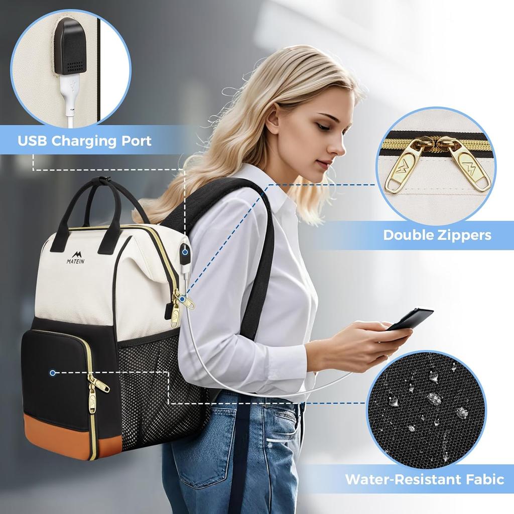 MATEIN Insulated Lunch Backpack for Women Laptop Backpack with USB Charging Port Water-Resistant Computer Backpacks