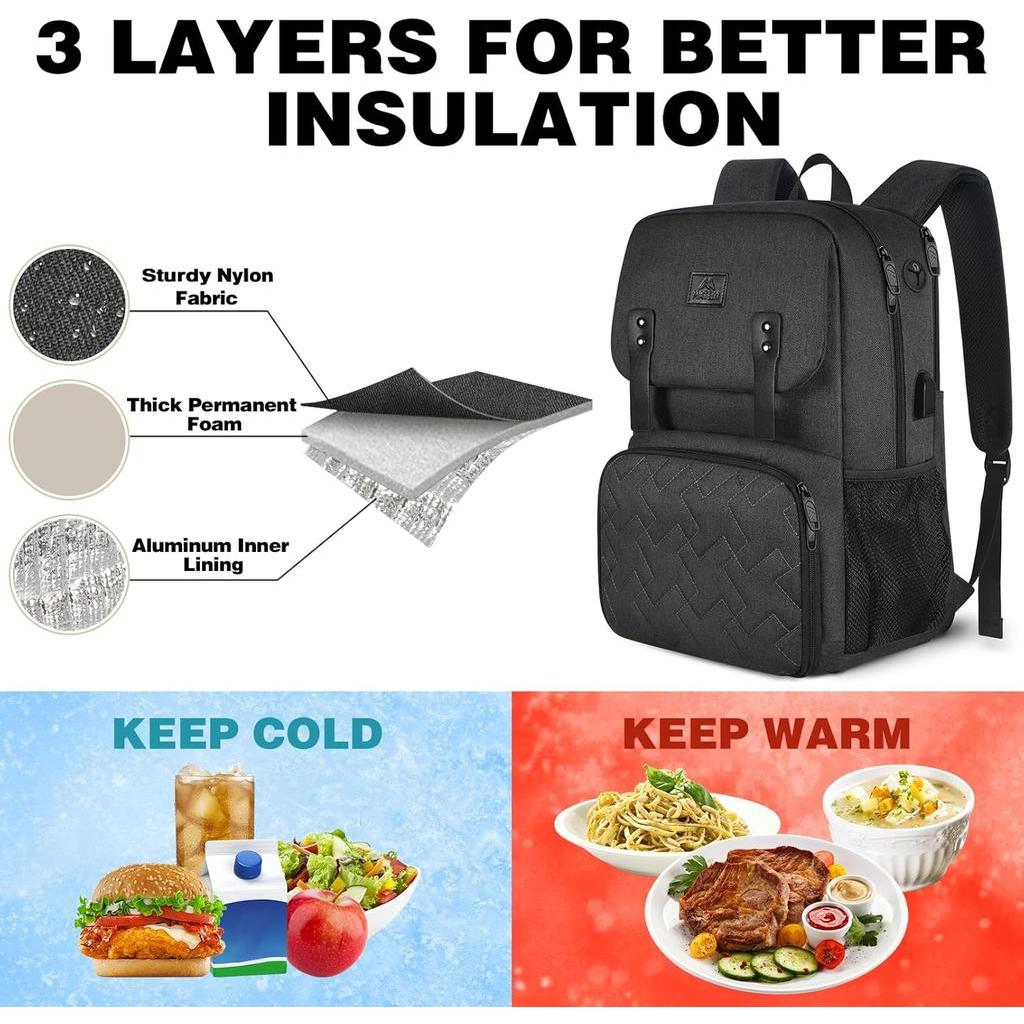 MATEIN Lunch Backpack for Men Insulated Work Backpack with Lunch Compartment USB Charging Port