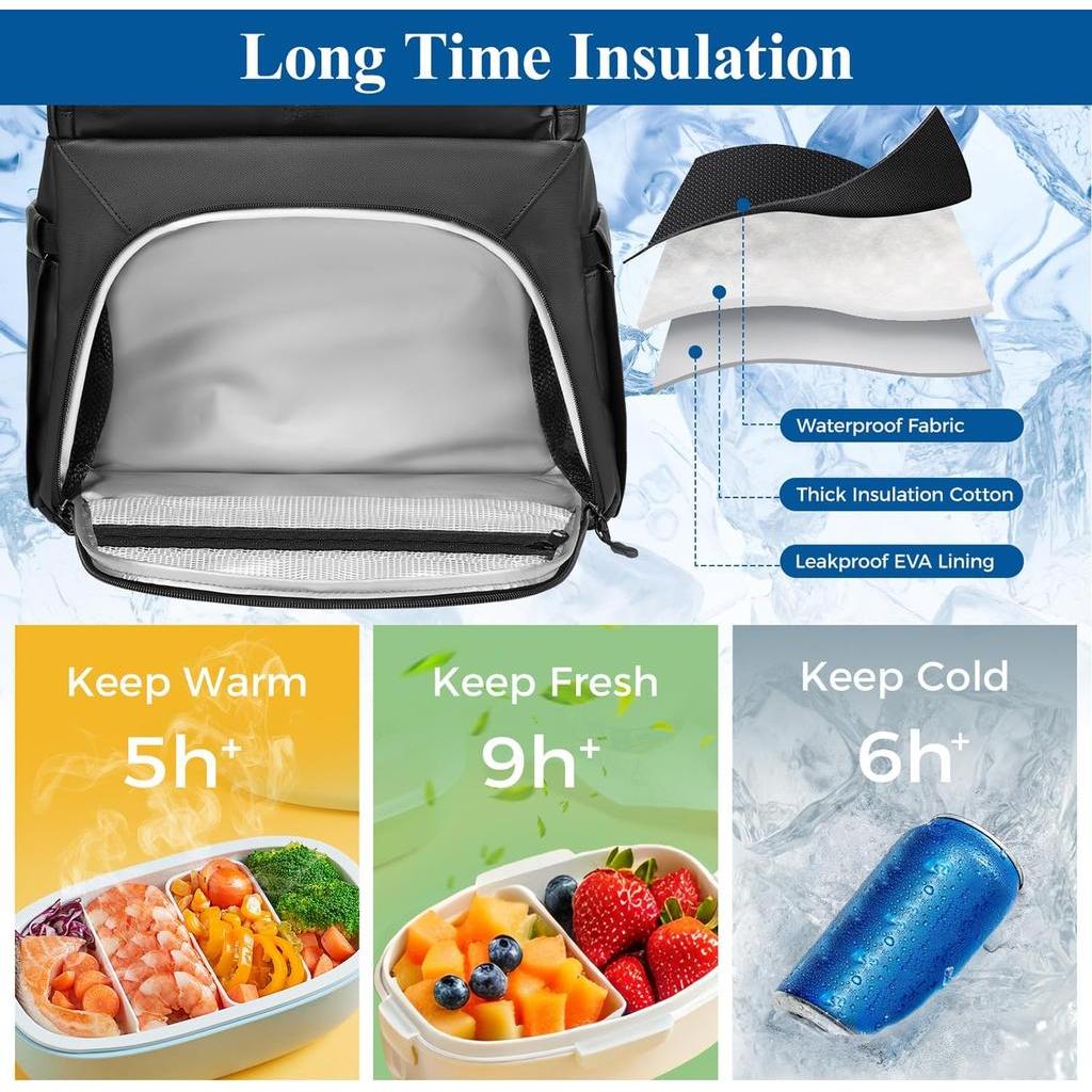 MATEIN Lunch Backpack for Men, Waterproof PU-coated Lunch Compartment With USB Port