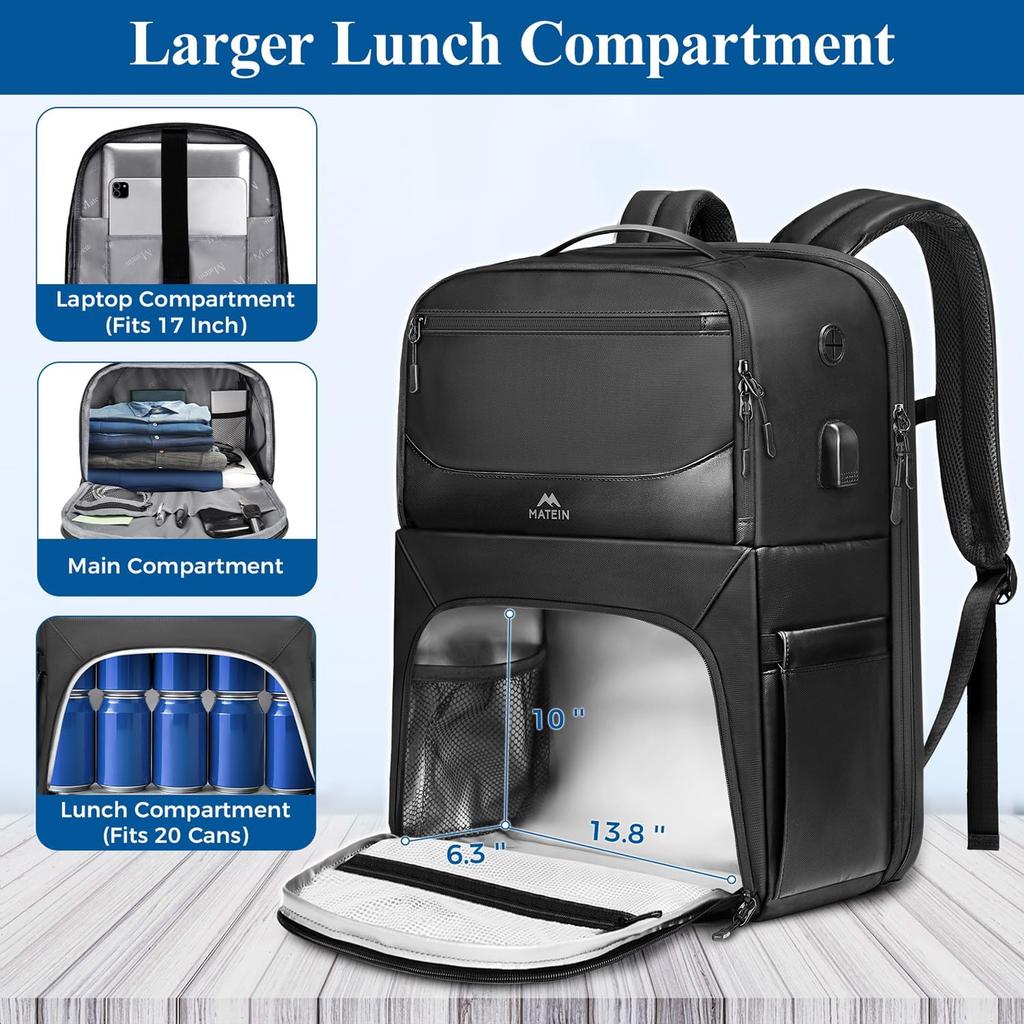 MATEIN Lunch Backpack for Men, Waterproof PU-coated Lunch Compartment With USB Port