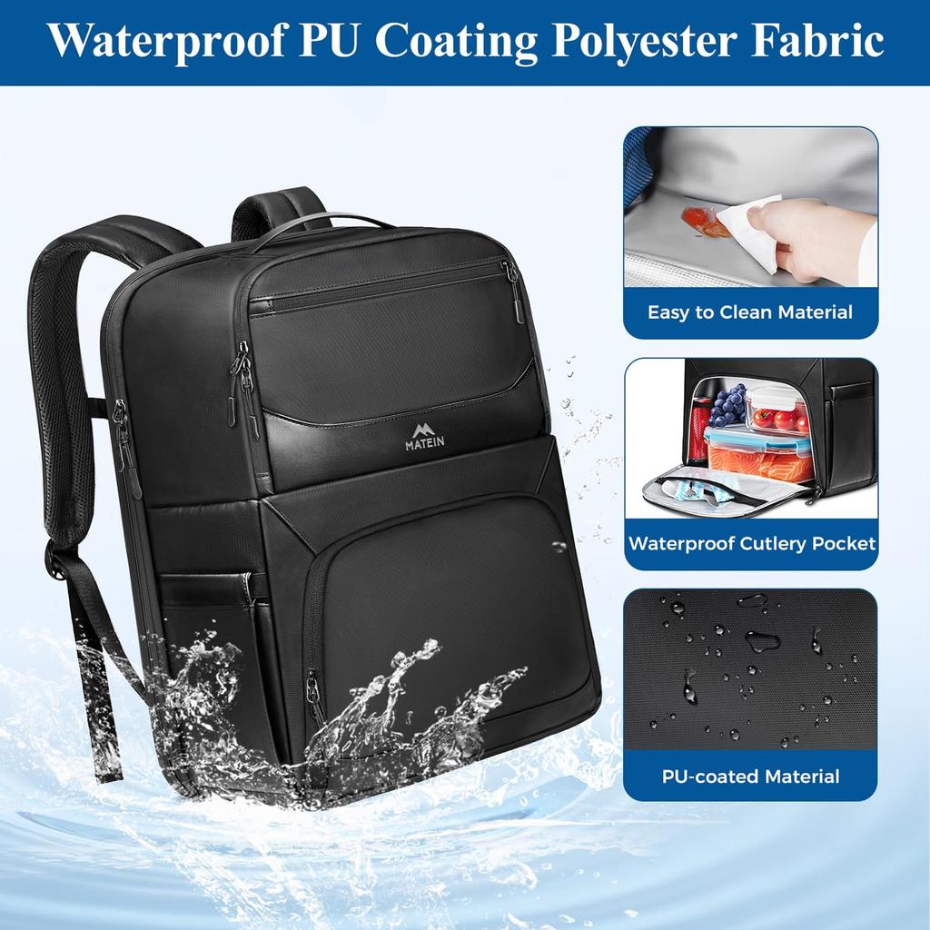 MATEIN Lunch Backpack for Men, Waterproof PU-coated Lunch Compartment With USB Port