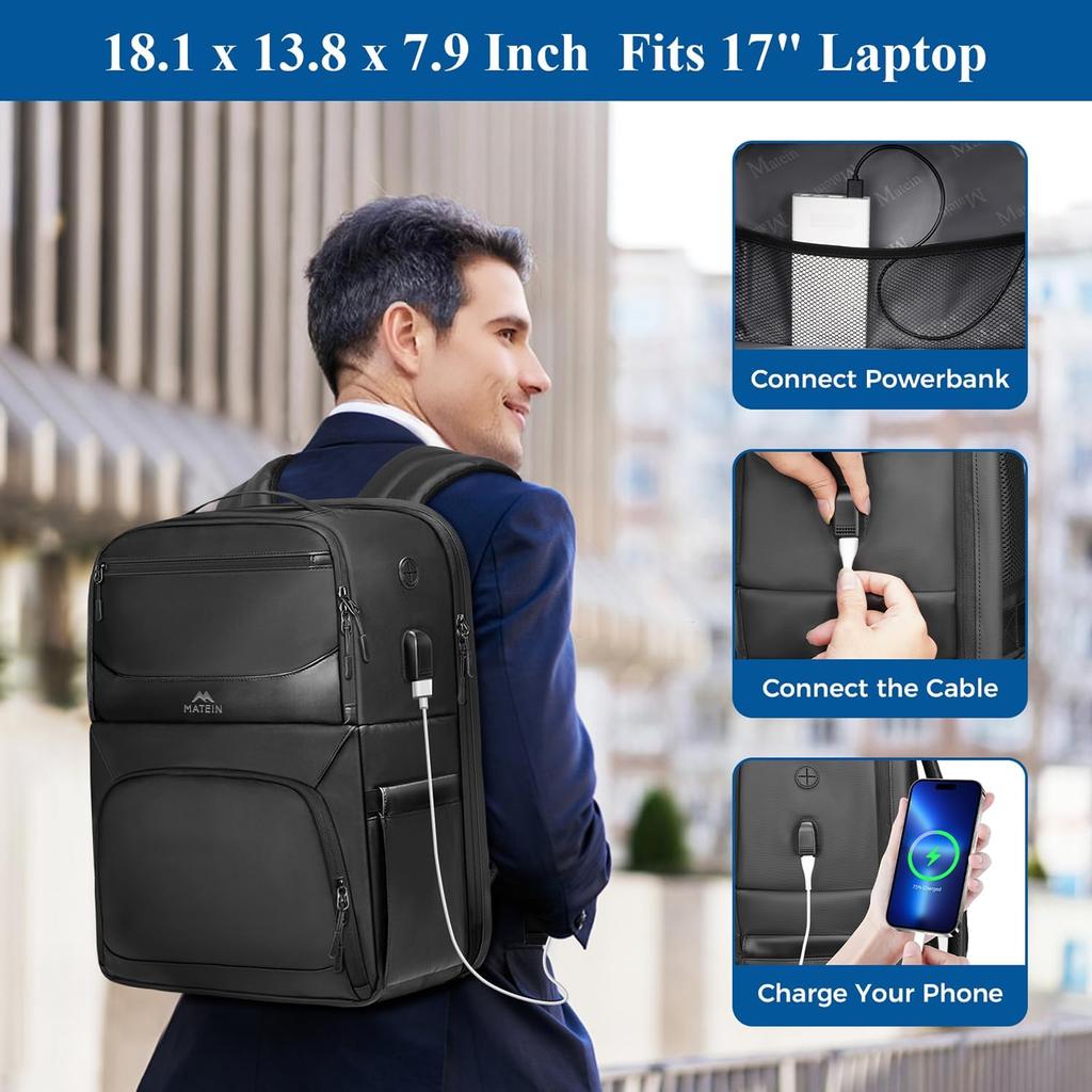 MATEIN Lunch Backpack for Men, Waterproof PU-coated Lunch Compartment With USB Port