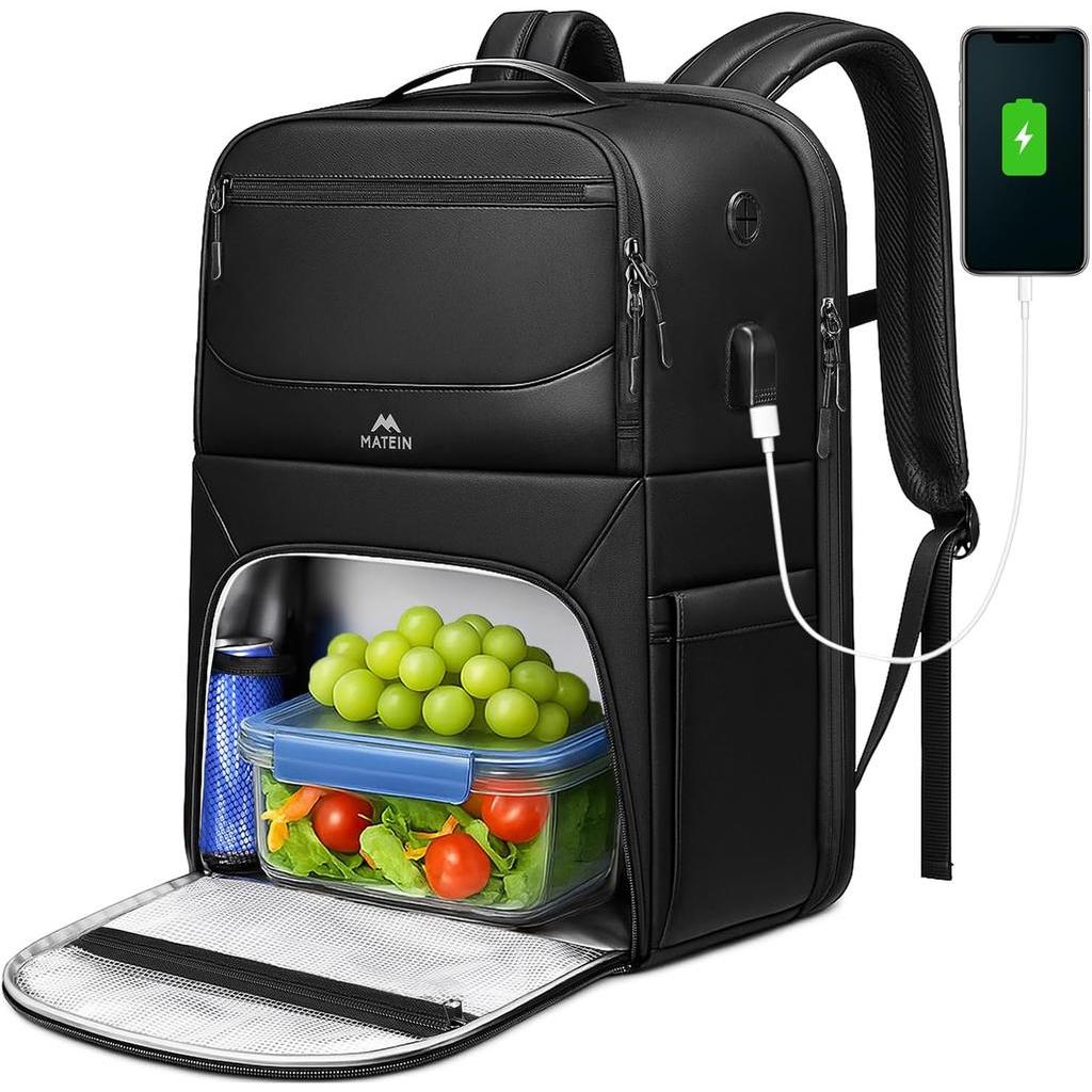 MATEIN Lunch Backpack for Men, Waterproof PU-coated Lunch Compartment With USB Port