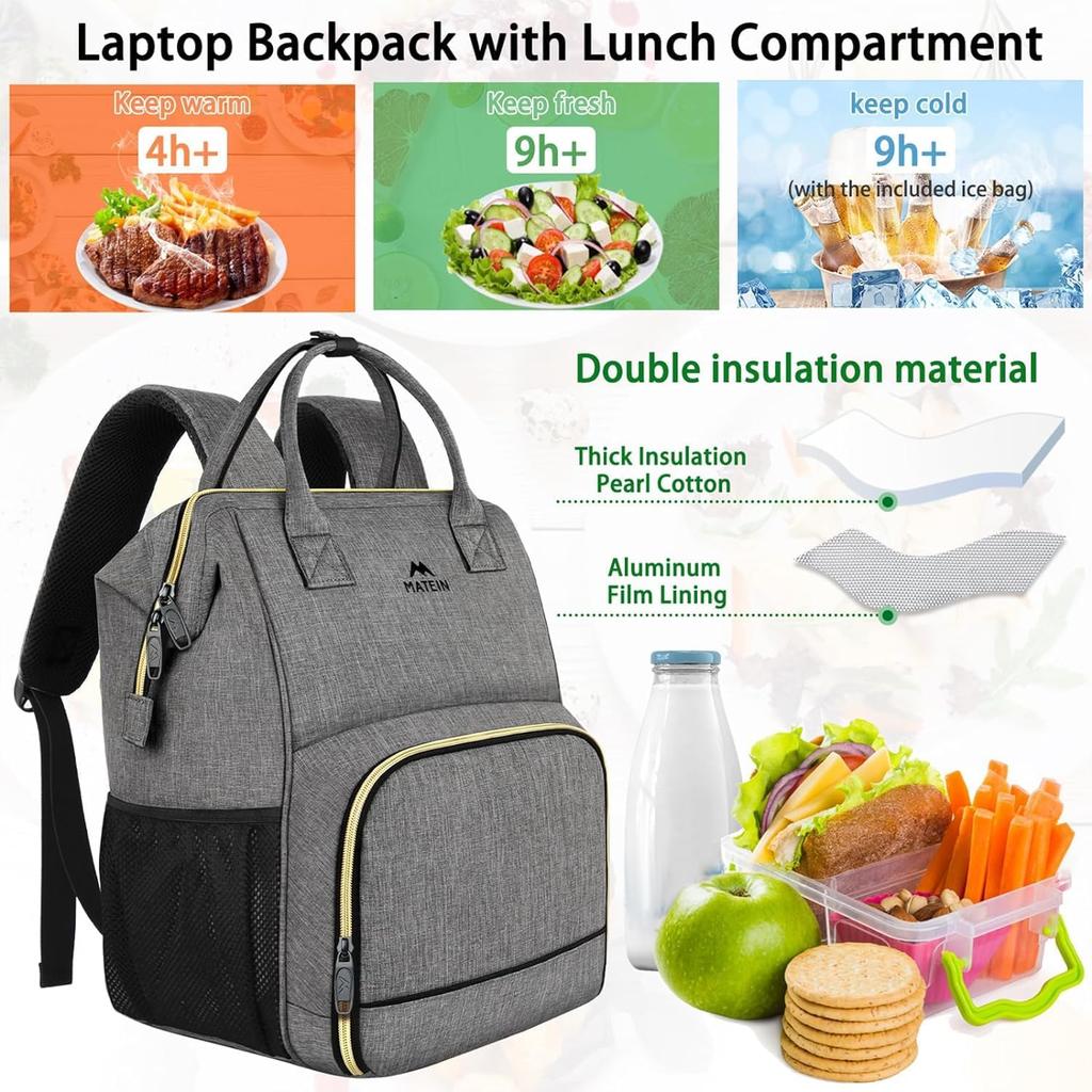 MATEIN Lunch Backpack for Women 15.6 Inch Laptop Backpack with Lunch Compartment