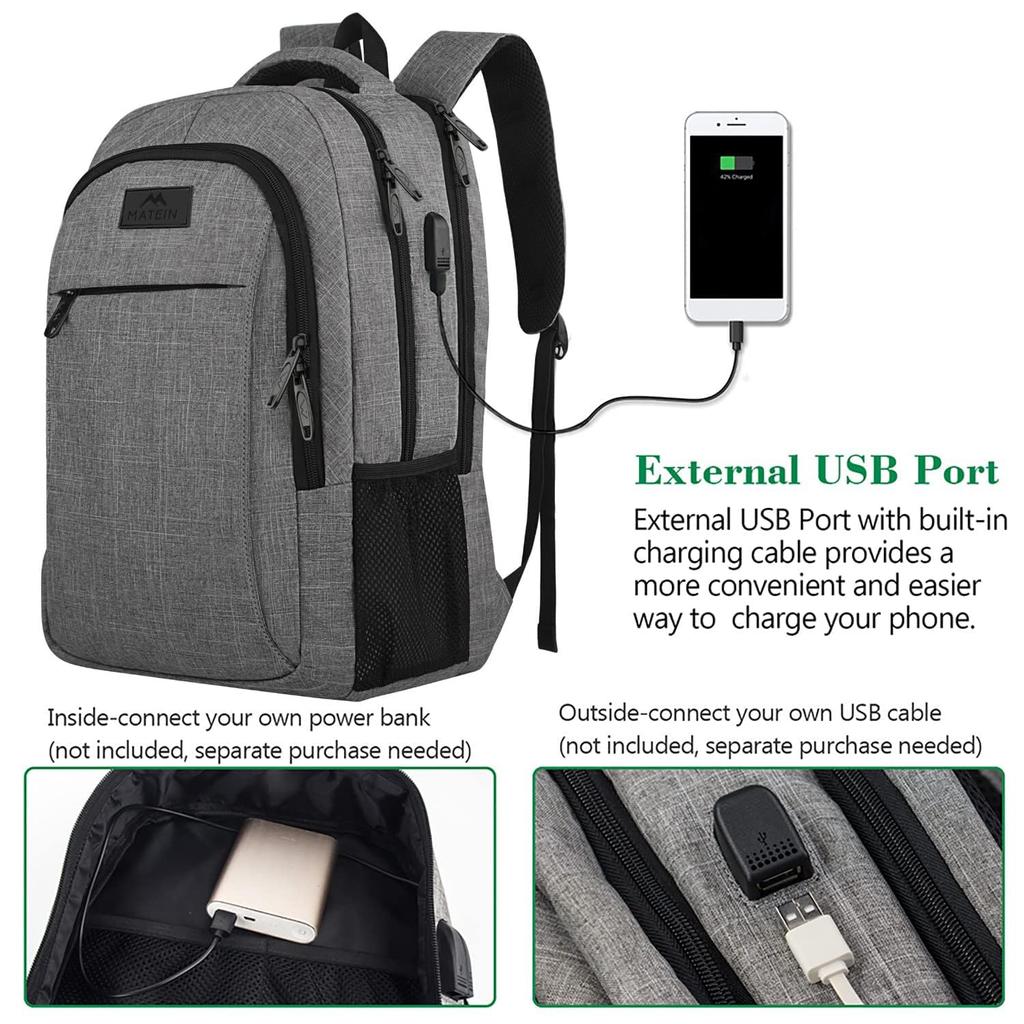 MATEIN Travel Laptop Backpack Business Anti Theft Slim Sturdy Laptops Backpack with USB Charging Port