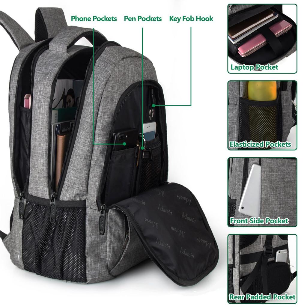 MATEIN Travel Laptop Backpack Business Anti Theft Slim Sturdy Laptops Backpack with USB Charging Port