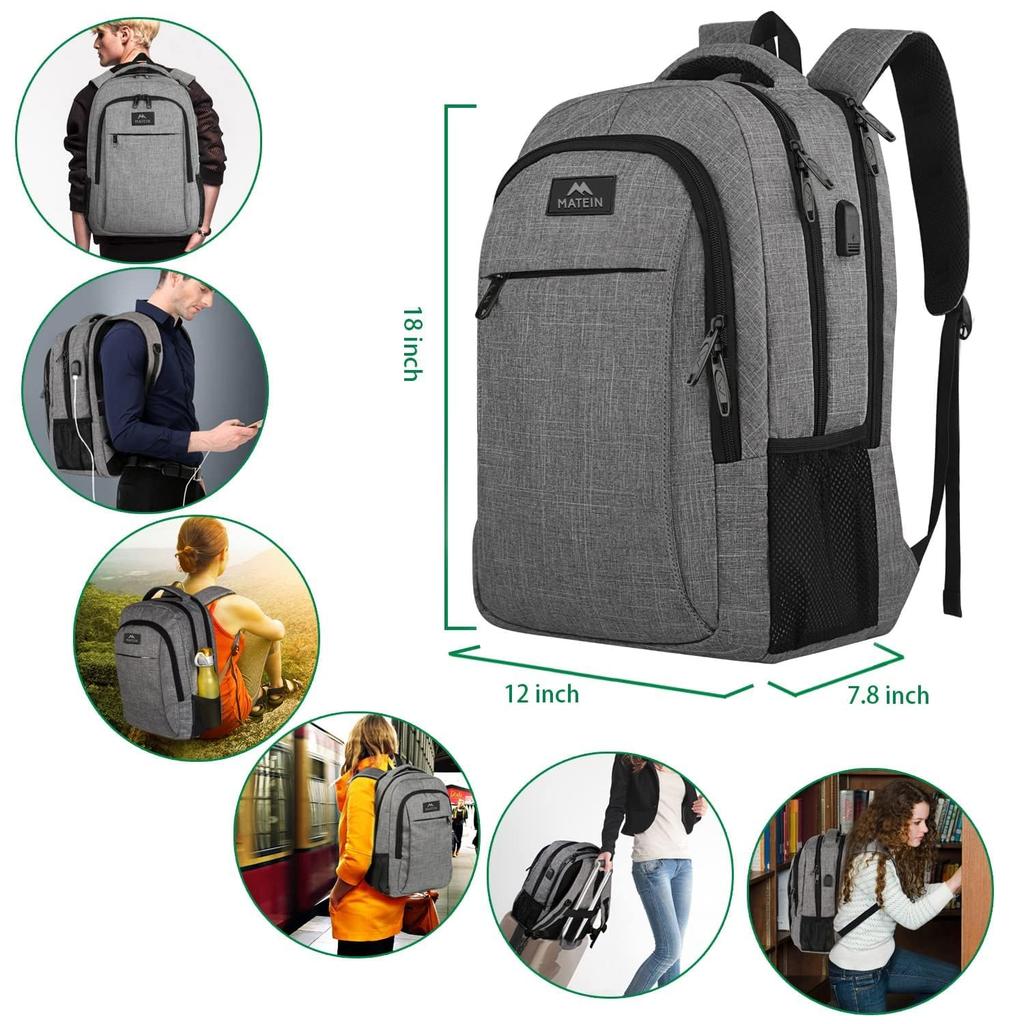 MATEIN Travel Laptop Backpack Business Anti Theft Slim Sturdy Laptops Backpack with USB Charging Port