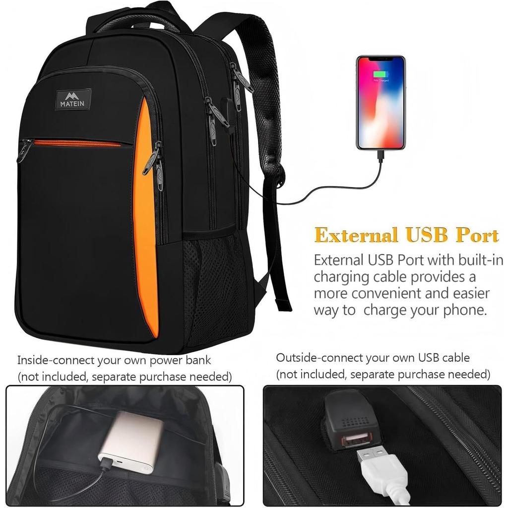 MATEIN Travel Laptop Backpack Work Bag Lightweight Laptop Bag with USB Charging Port Anti Theft Business Backpack