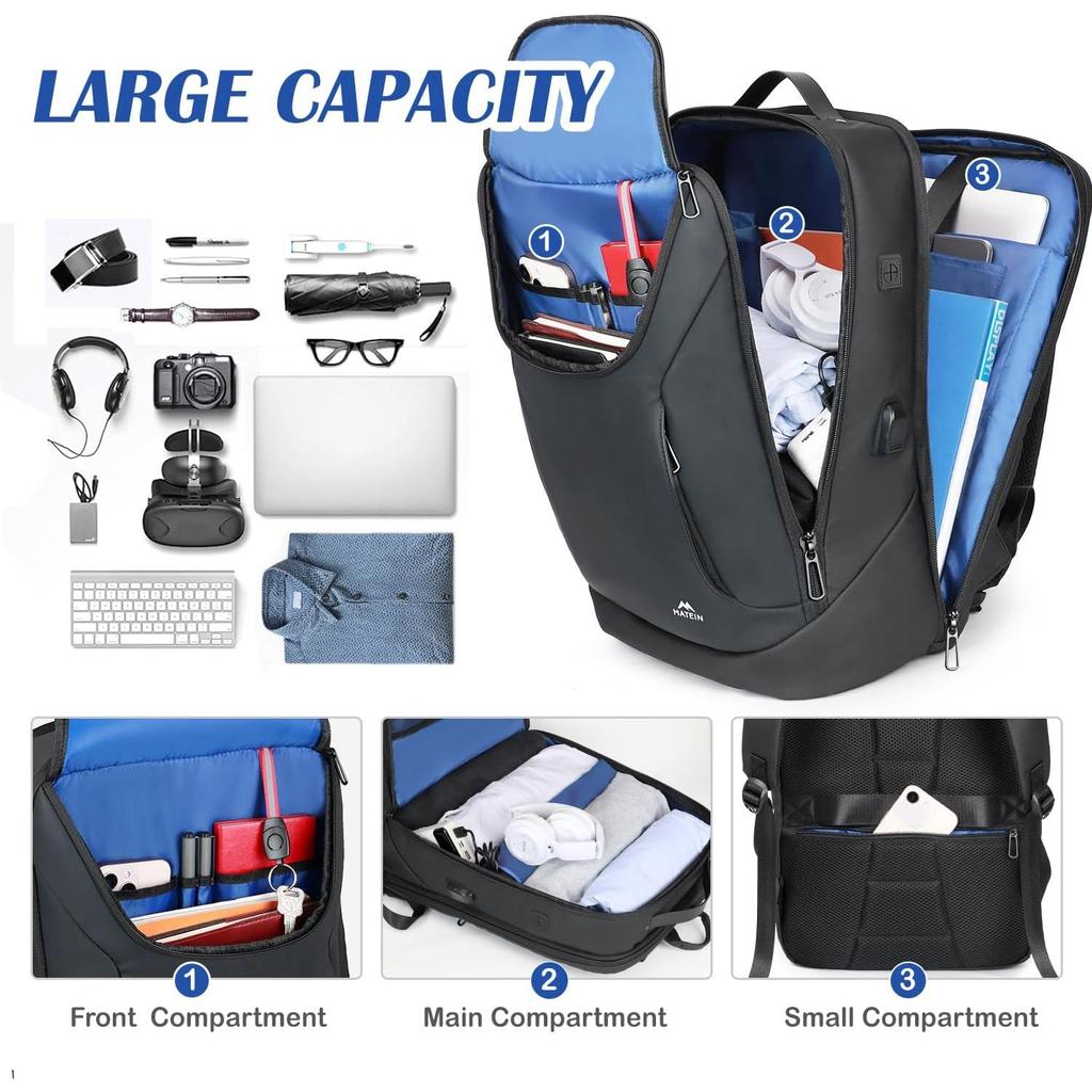 MATEIN Waterproof Laptop Backpack 17 Inch Anti Theft Business Backpack with Lock & USB Charging Port