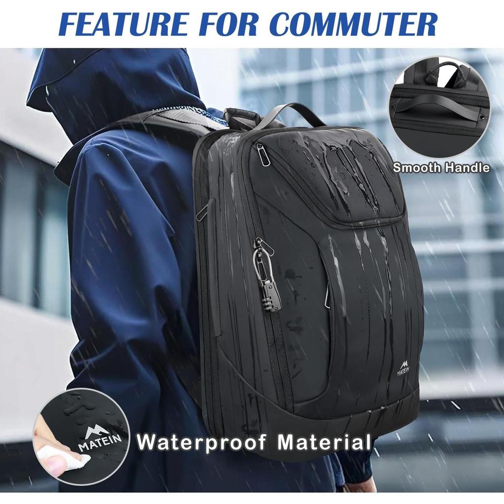 MATEIN Waterproof Laptop Backpack 17 Inch Anti Theft Business Backpack with Lock & USB Charging Port