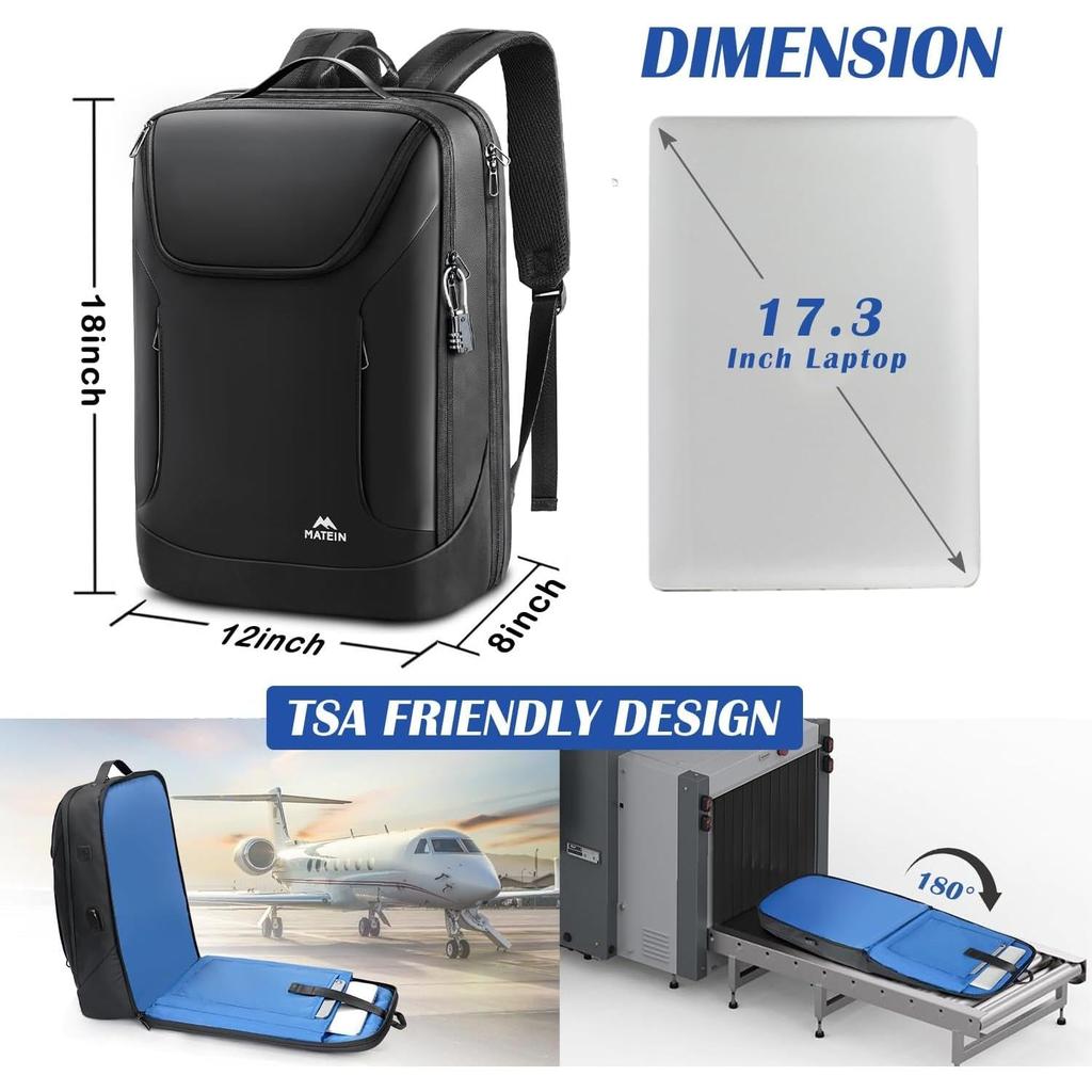 MATEIN Waterproof Laptop Backpack 17 Inch Anti Theft Business Backpack with Lock & USB Charging Port