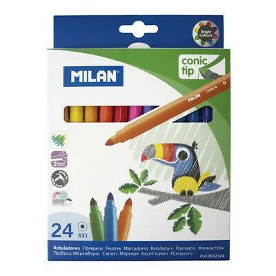MILAN  CONE TIPPED WATER BASED FIBERPENS 24 colours 0612324