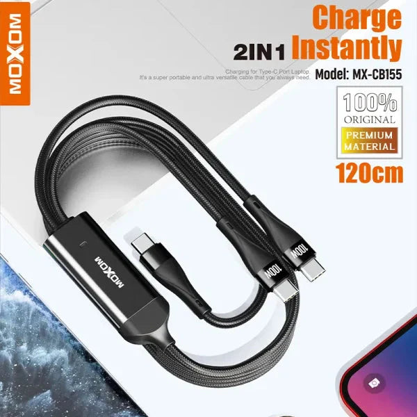 MOXOM 2023 Hot Selling 2 in1 usb-c 100w Pd Charging Data Cable LED Display Type C Charging for USB C Laptop