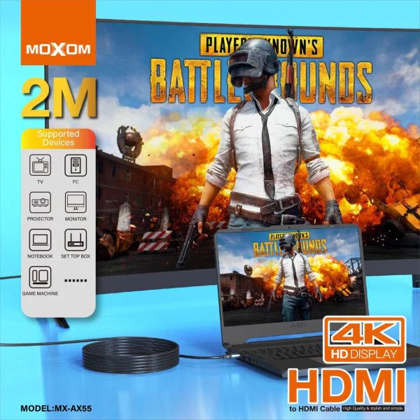 MOXOM HDMI To HDMI 2.0 Cable Support 4K HD Display TV Projector Monitor Game Machine Universal 2 Meter