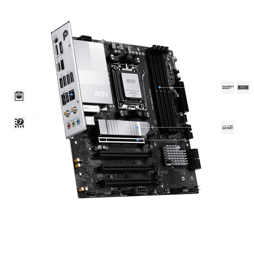 MSI PRO B850M-P WIFI DDR5 Motherboard - Black + MSI MAG MAX F20A-1 200mm ARGB Case Fan - Black