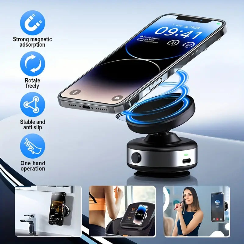 Magnetic Phone Holder, Fall Car Electric Suction Cup Vacuum Magnetic Phone Holder, 360 Rotatable