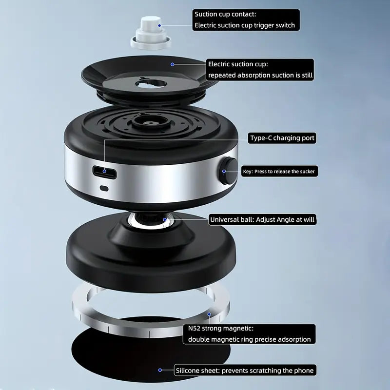 Magnetic Phone Holder, Fall Car Electric Suction Cup Vacuum Magnetic Phone Holder, 360 Rotatable