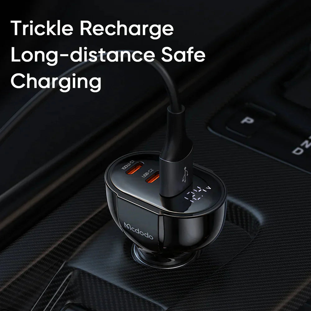 Mcdodo 128W Dual USB C & USB A Car Charger with Digital Display - Black