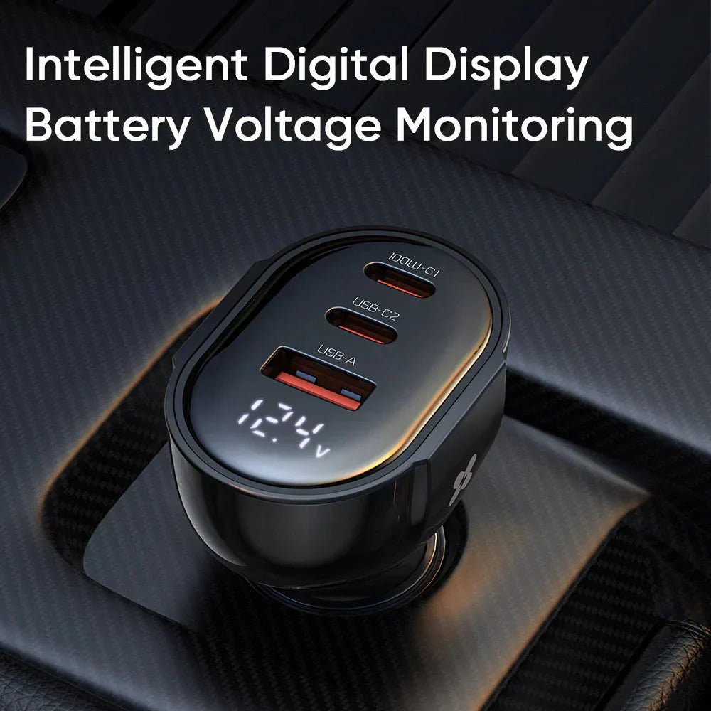 Mcdodo 128W Dual USB C & USB A Car Charger with Digital Display - Black