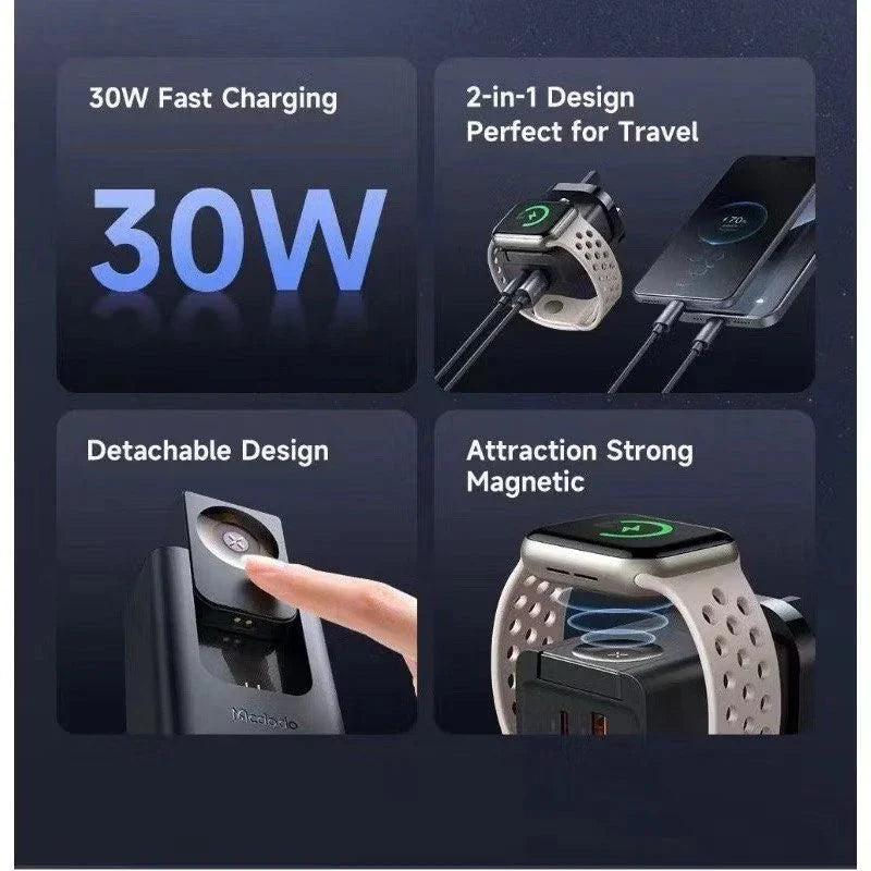 Mcdodo 30W 2-in-1 UK Travel Charger 3Pin USB A + USB C + Watch Charger