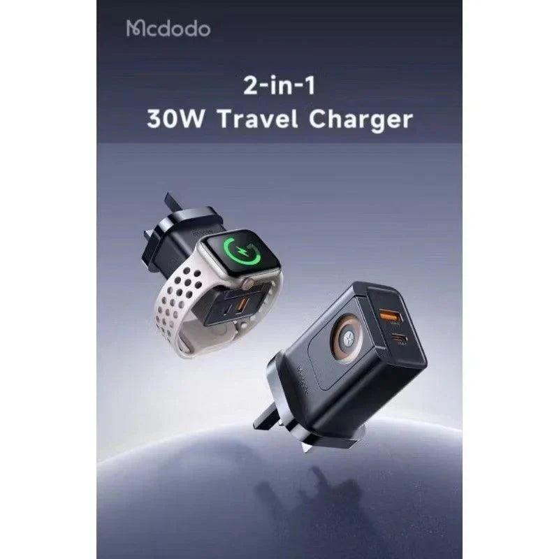 Mcdodo 30W 2-in-1 UK Travel Charger 3Pin USB A + USB C + Watch Charger