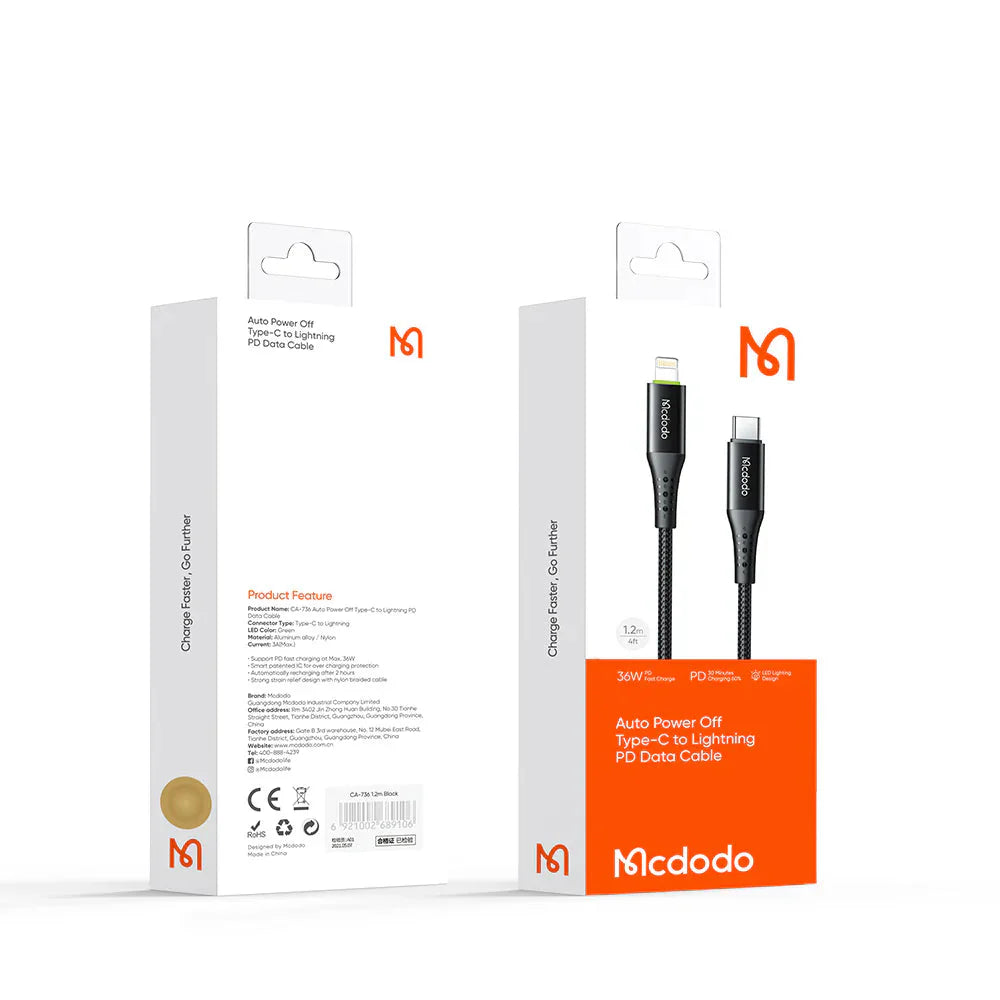 Mcdodo 36W Lightning to Type-C PD 1.2m Cable with Auto Power-Off