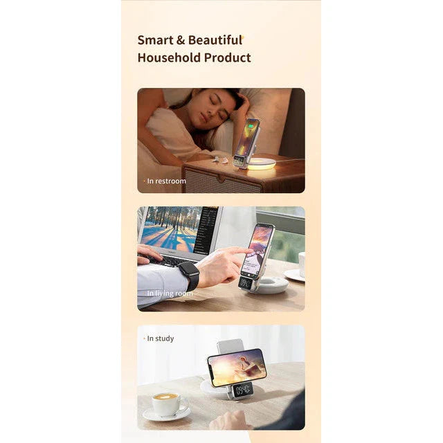 Mcdodo 4-in-1 Desktop Wireless Charger with Alarm & Night Lamp