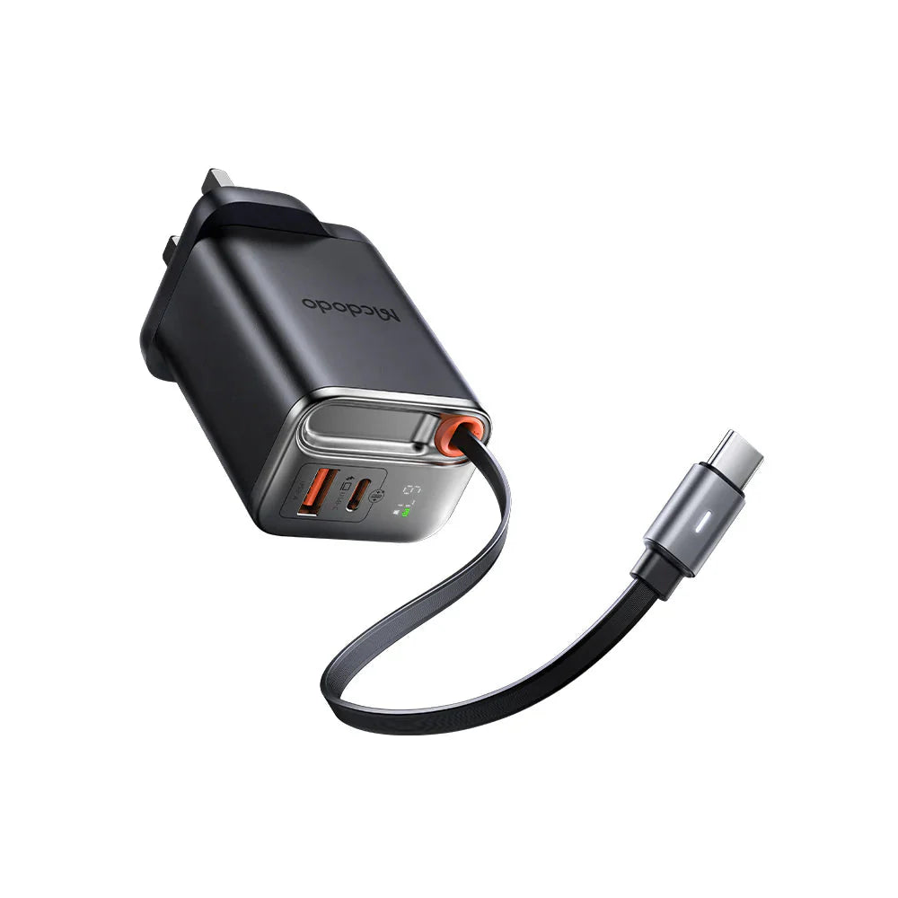 Mcdodo 67W FreeGo GaN UK Travel Charger 3Pin USB A + C + Retractable Type C Cable MCD-CH4090