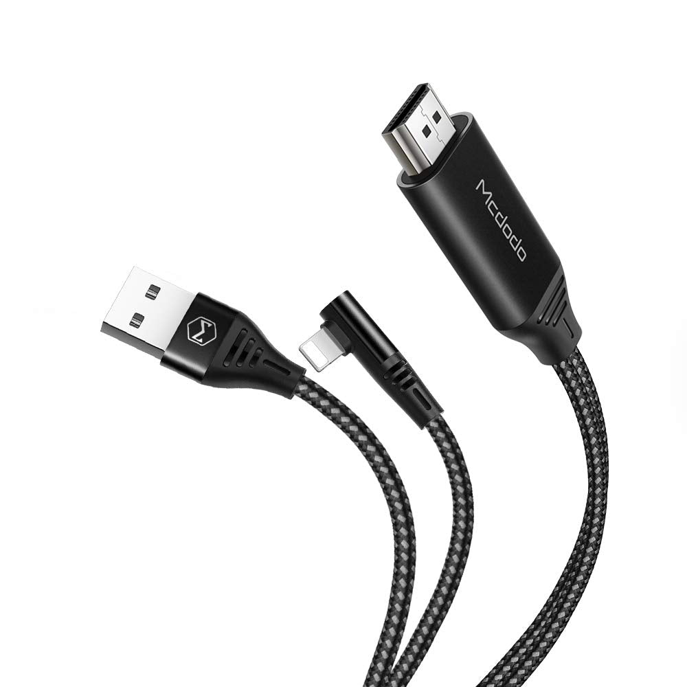 Mcdodo 90 Degree 4K HD Adapter TV Cable - USB / Lightning / HDMI / 2 Meter / Black