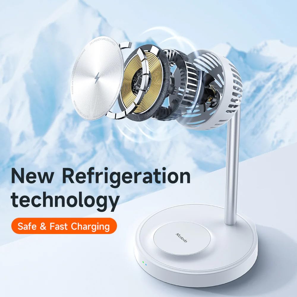 Mcdodo CH-2150 Magnetic 2-in-1 Wireless Charging Stand with Cooling Fan - White