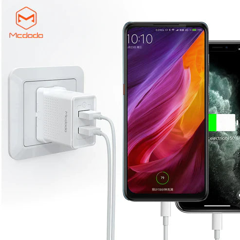 Mcdodo CH-572 Dual USB Charger (UK) + Lightning Data Cable / Travel Set