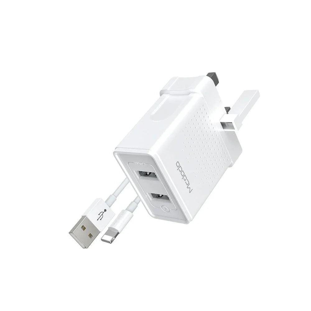 Mcdodo CH-572 Dual USB Charger (UK) + Lightning Data Cable / Travel Set