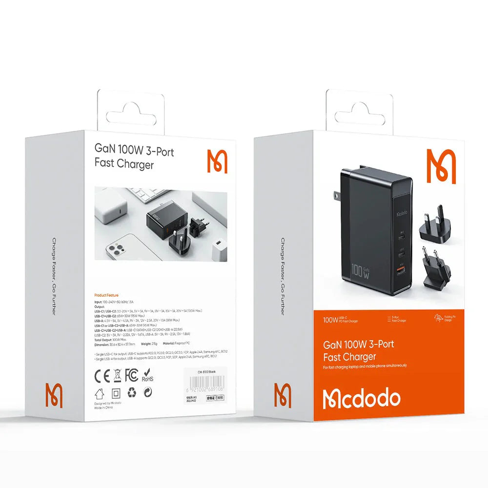 Mcdodo CH-810 Pro 100W GaN Dual Type-C + USB Universal Charger (EU/UK/US)