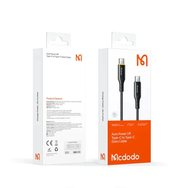 Mcdodo Nest Series 100W Type-C to Type-C PD Cable with Auto Power-Off - 1.2m