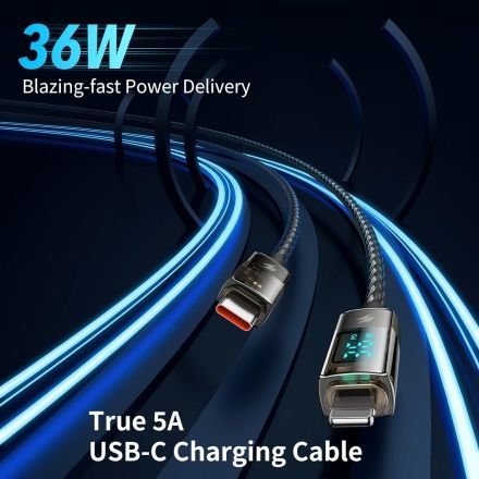 Mcdodo USB-C to Lightning 1.8m 36W Digital Display PD Cable - Black
